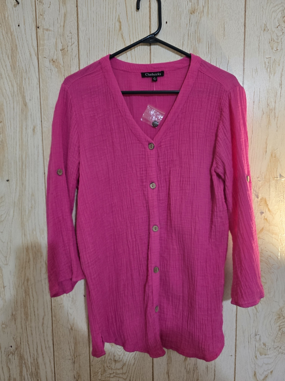 Chadwicks Women's Fuchsia Button-Front V-Neck Tunic
